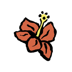 Inky abstract hibiscus flower sketch isolated on white. Black line art of minimalist doodle floral. Hand drawn botanical illustration