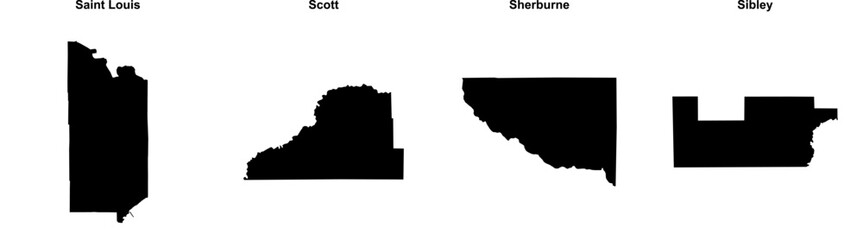 Saint Louis, Scott, Sherburne, Sibley outline maps