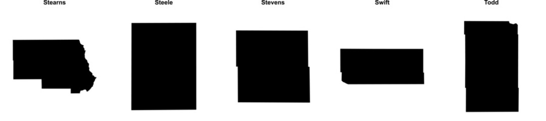 Stearns, Steele, Stevens, Swift, Todd outline maps