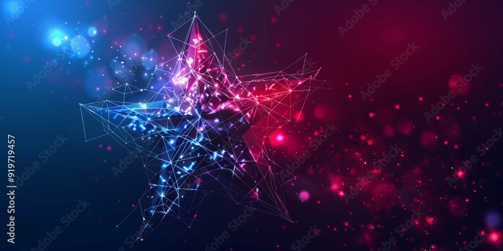 Poster Star shape design. Low poly style. Geometric background. Wireframe light connection structure. Modern