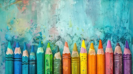 Vector illustration of colored pencils, watercolor background with soft colors.