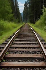 Fototapeta premium Train tracks in perspective, which demonstrates the Ponzo illusion