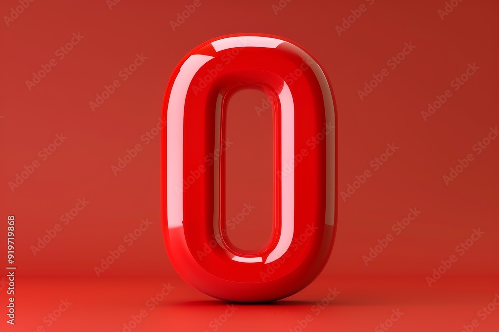 Poster this vibrant 3d rendering of the numeral zero features a glossy red finish, standing out against a m