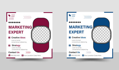 Digital business marketing banner for social media post template red & blue
