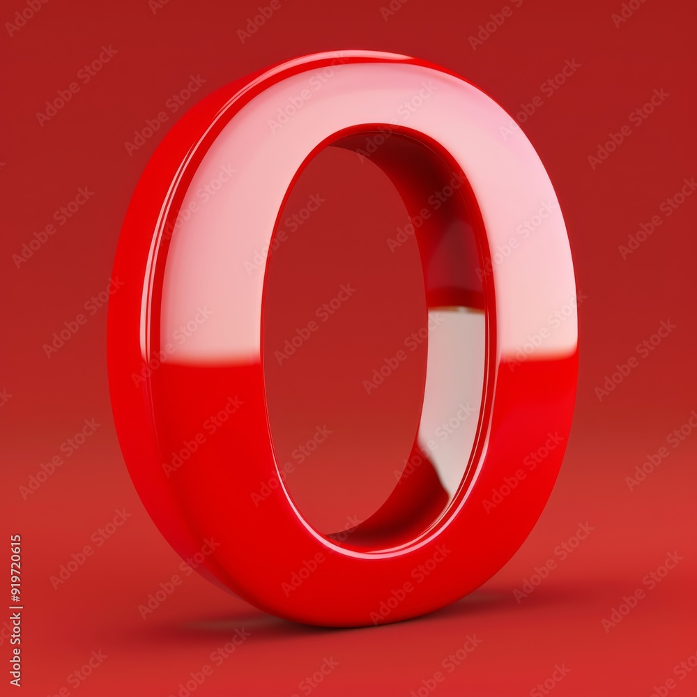 Poster this image showcases a vivid 3d representation of the letter o in a glossy red finish against a matc