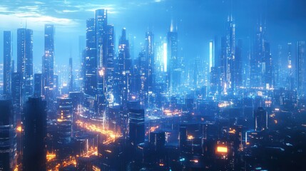 Fototapeta premium Futuristic Cityscape at Night