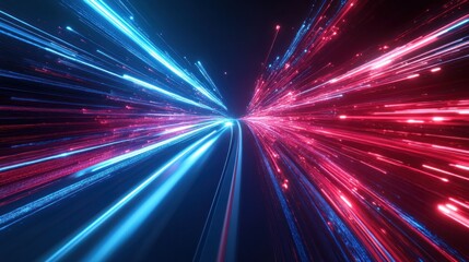 Abstract Lights Trails in Neon Blue and Red
