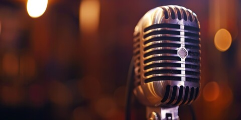 Used in voice over recordings and radio shows by an old-fashioned microphone