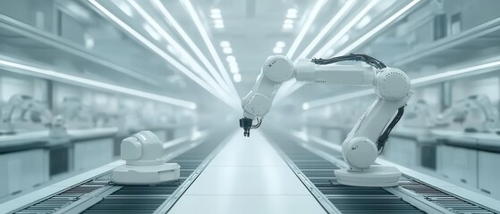 Obraz premium Advanced manufacturing robots working with precision and efficiency in a hightech industrial environment