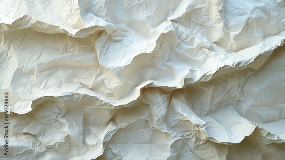 Poster a close-up shot of a crumpled white paper with textured surface creating an abstract background.