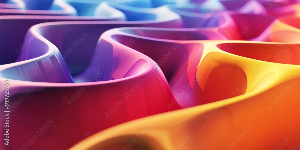 Aufkleber growth curve in multiple colors, colorful gradient background, room for text, deep depth of field 3d
