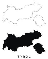 Tyrol map outline and black silhouette vector