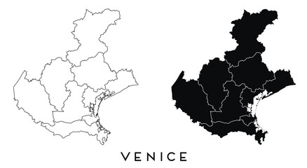 Venice map of regions districts vector black on white and outline