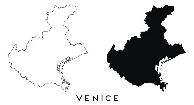 Venice map outline and black silhouette vector