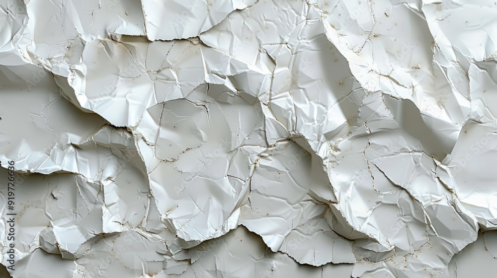 Poster a close-up shot of a crumpled white paper with textured surface creating an abstract background.