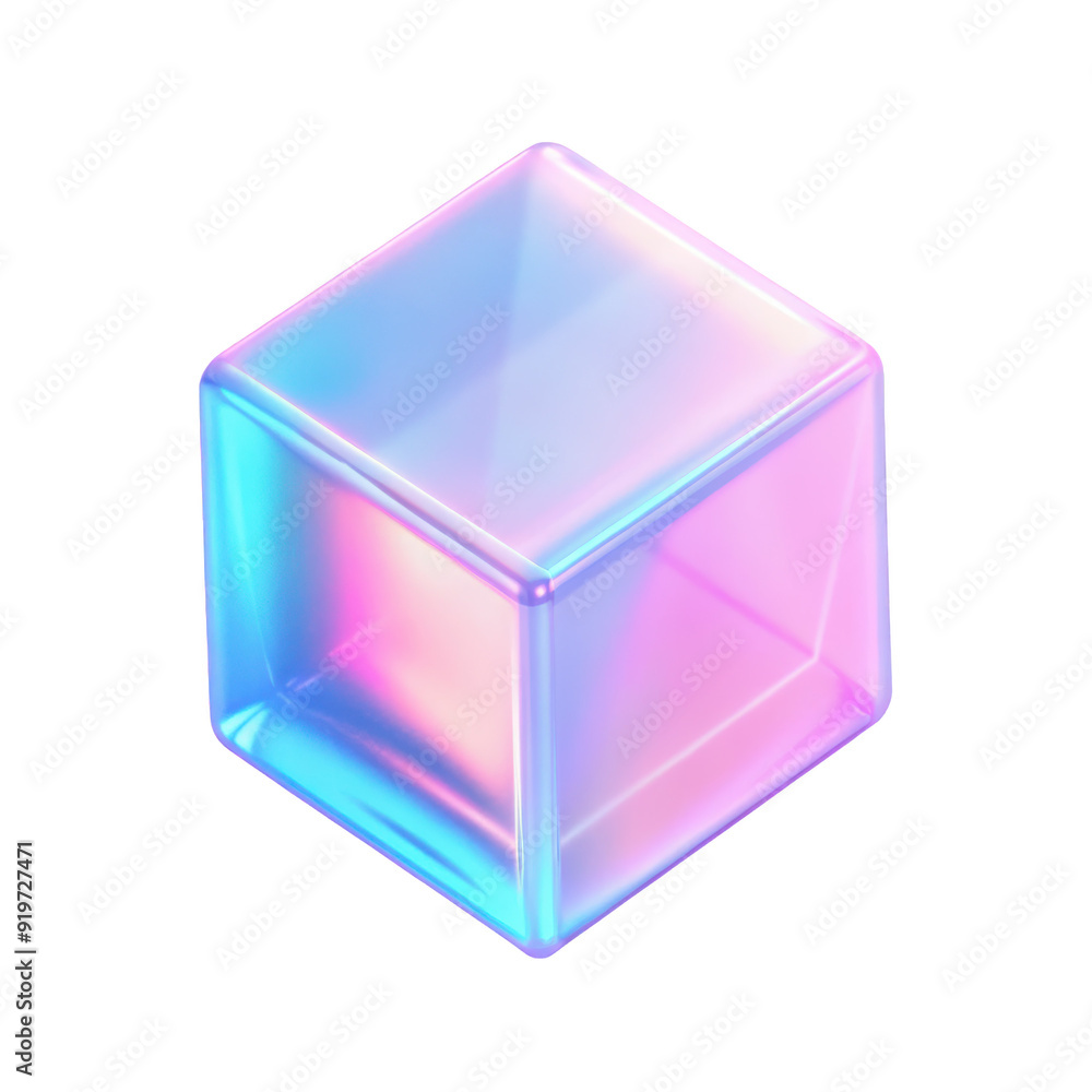 Aufkleber reflective 3d cube object with an iridescent finish, displaying vivid holographic colors in a sleek 