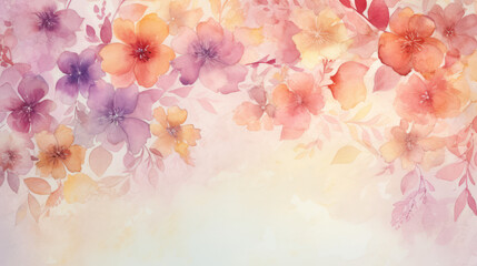 Soft, pastel floral background. The flowers and leaves are artistically stylized, resembling a watercolor effect. Dreamy aesthetic.