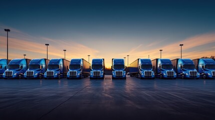 The fleet of blue trucks
