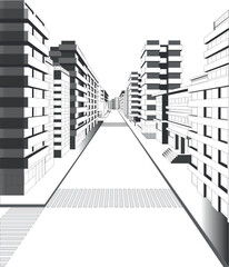 Black and White city vector perspective illustration