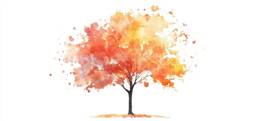 Fototapeta premium A vibrant watercolor painting of an autumn tree displaying warm orange and yellow hues, symbolizing the beauty of fall.