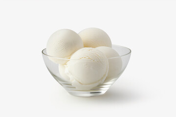 vanilla ice cream in a glass bowl on a white background