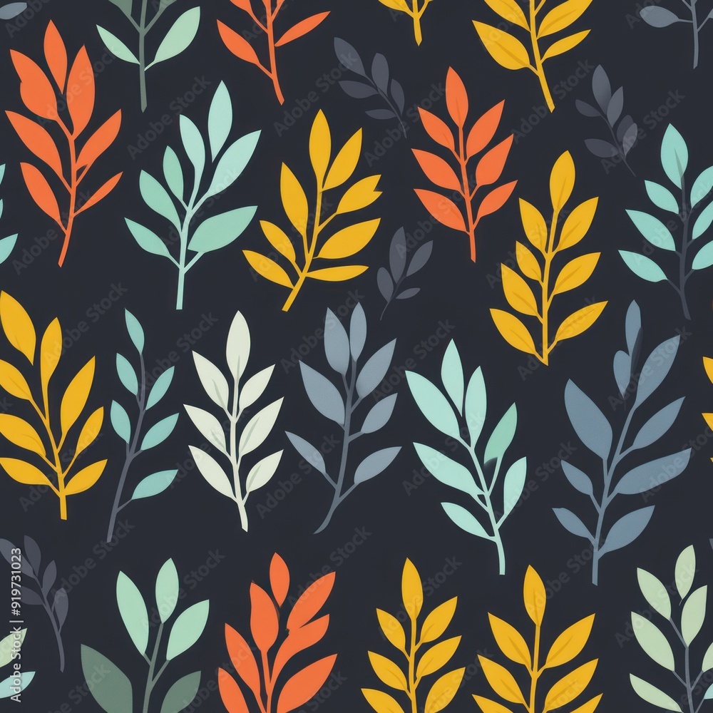 Canvas Prints seamless pattern of colorful leaves on black background.