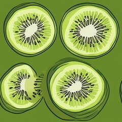 Fototapeta premium Four slices of kiwi fruit on a green background.