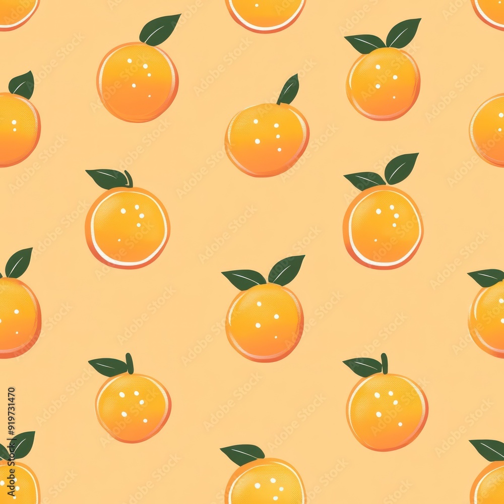 Canvas Prints seamless pattern of orange slices with green leaves on a peach background.