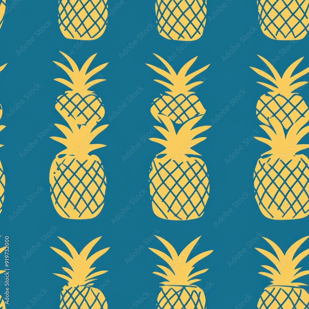 Canvas Prints seamless pattern of yellow pineapples on a teal background.