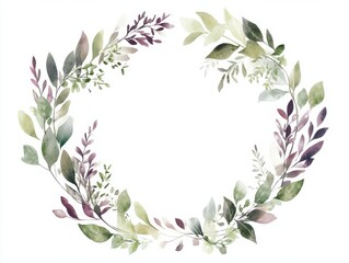 Elegant watercolor wreath featuring lush green leaves, perfect for invitations, decorations, and botanical designs.