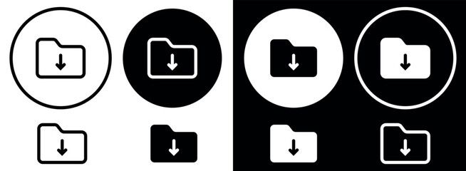 Download folder icon, file document import icon sign with arrow down - save folder file icon button. Vector illustration.