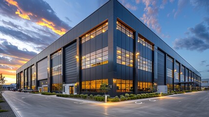 Fototapeta premium Modern Commercial Building at Sunset