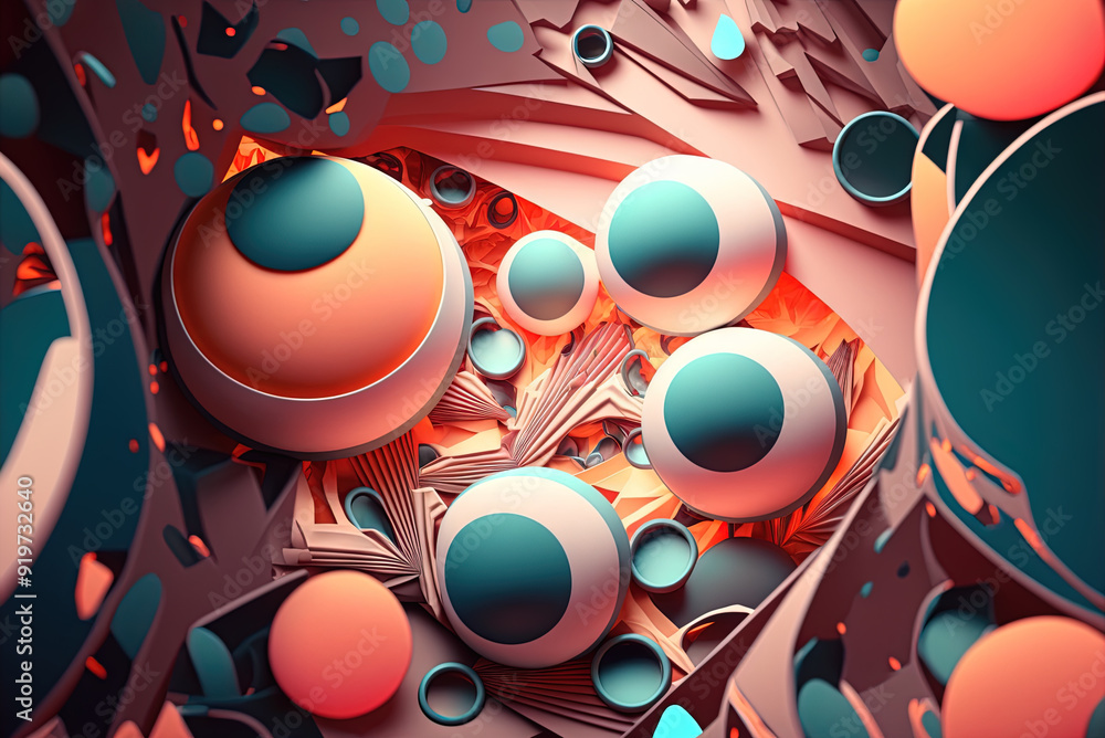 Poster Abstract background with colorful fractals. Surreal composition with fluid waves of liquid metal.