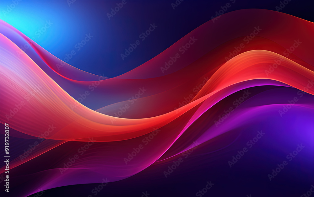Poster vibrant abstract blue and red waveform with fluid motion and colorful gradients.