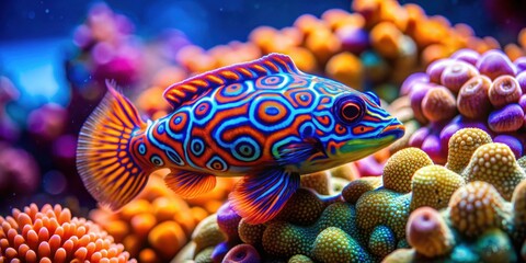 Vibrant coral-dwelling marine creature with intricate patterns and bright colors , underwater, coral reef, sea life, vibrant