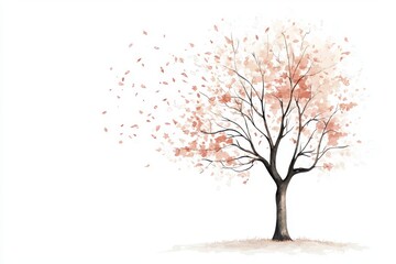A beautiful watercolor tree with soft pink blossoms, representing tranquility and the elegance of nature in springtime.