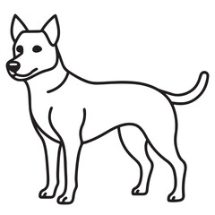 Vector black and white illustration of a sitting dog isolated on a white background.