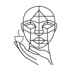 Fototapeta premium Line Art Illustration of a Face with Geometric Lines and a Burning Candle