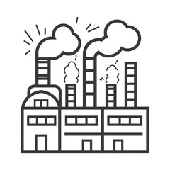 Fototapeta premium Line art illustration of a factory with smoke stacks emitting smoke