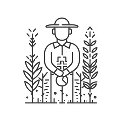 Naklejka premium Line Art Illustration of a Farmer Standing in a Field