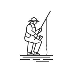 Line Art Illustration of a Fisherman Casting a Line