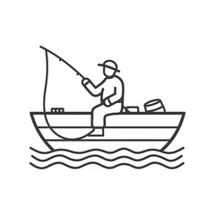 Line Art Illustration of a Fisherman in a Boat