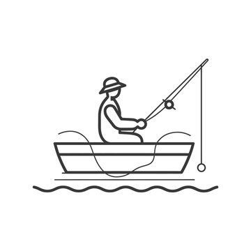 recommend clip art: Line Art Illustration of a Fisherman in a Boat Fishing