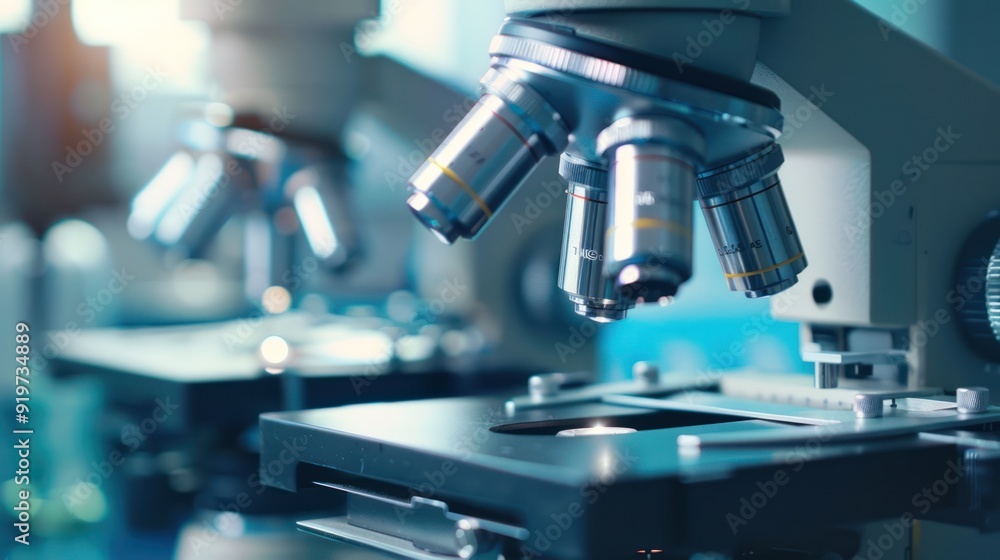 Poster close-up of a microscope in a laboratory