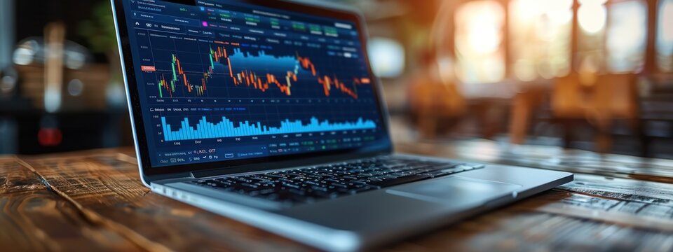 Laptop with Stock Market Data on Screen