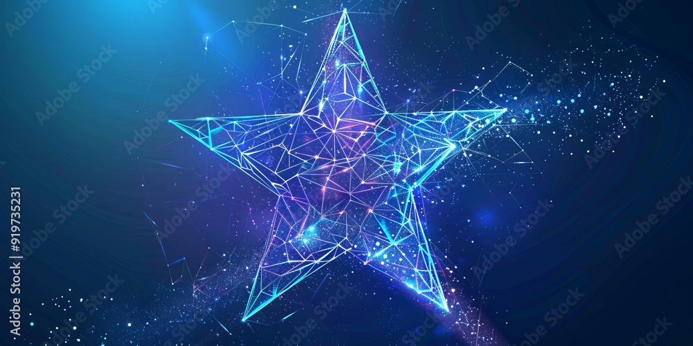 Poster star shape design. low poly style. geometric background. wireframe light connection structure. moder