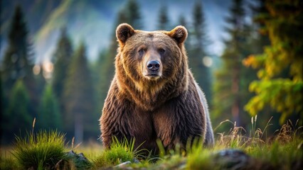 Fototapeta premium A majestic and powerful brown bear in the wilderness, wild, nature, wildlife, animal, predator, fur, outdoors, forest