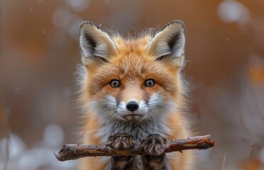 Obraz premium Red Fox Portrait with Stick