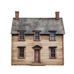 Obraz premium PNG Historic wooden house with a gabled roof and chimney in a quiet setting