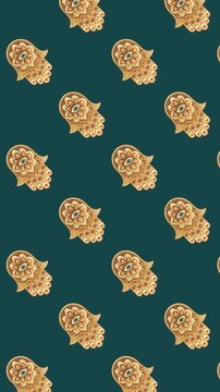 Hand of Fatima, Khamsa. Pattern Vertical background. Animation intro.